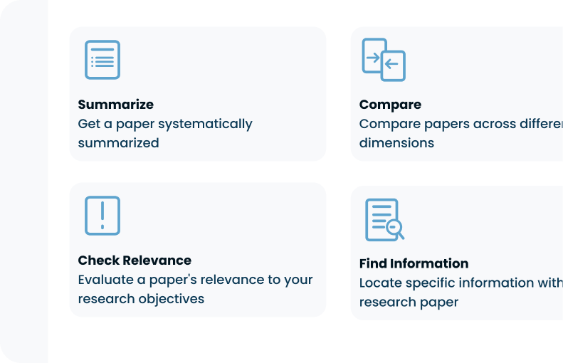 UI from AIP prototype showing features: Summarize, compare, check relevance and find information